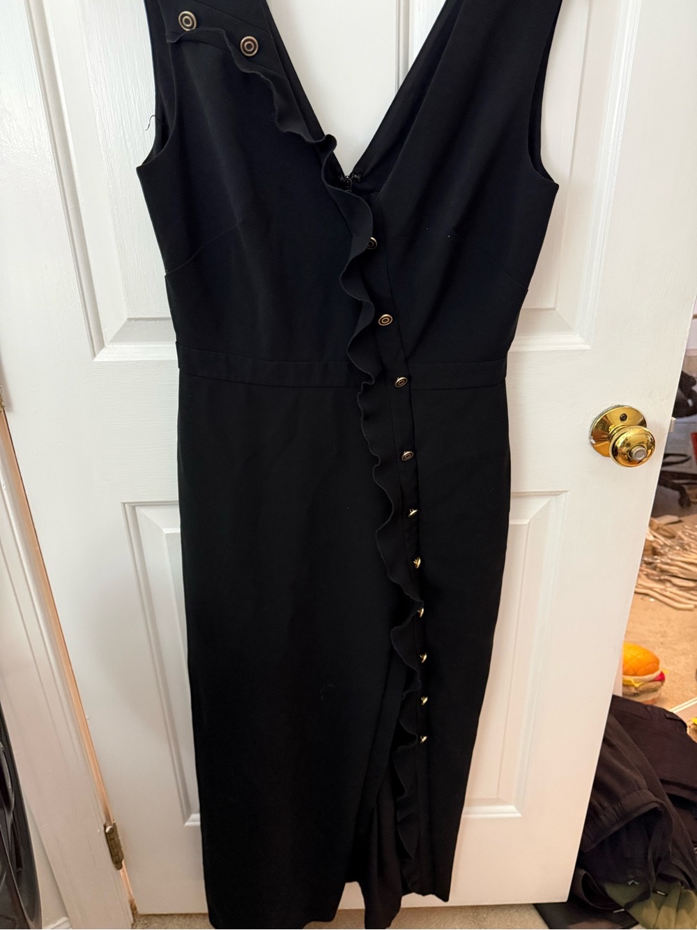 Salon Black Ruffled V-Neck Women’s Dress